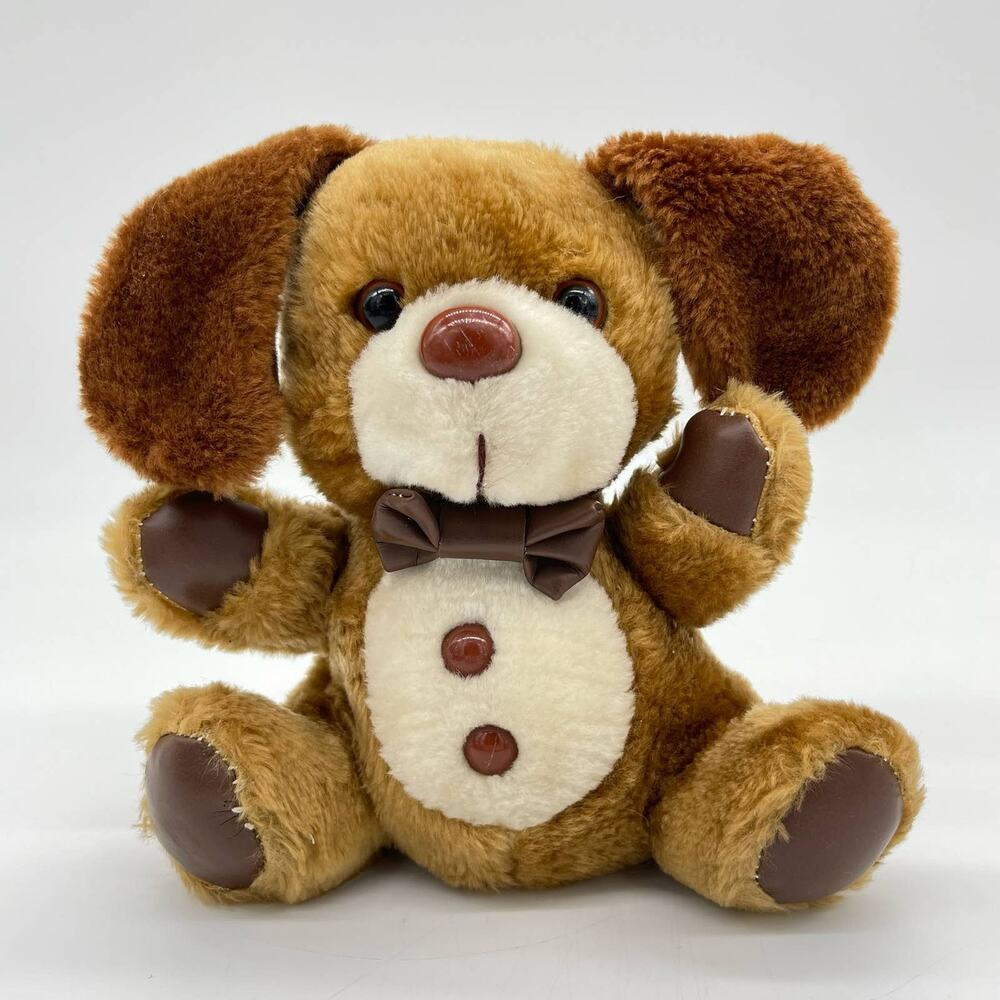 Vintage Brown Sitting Dog Plush Faux Leather Paw Pads Plastic Nose